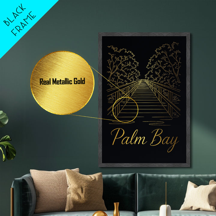 Palm Bay Florida Art, Metallic Gold Print, Wood Framed Art, Metal Art, Modern Wall Art, Adventure Lover Gift, Living Room Art