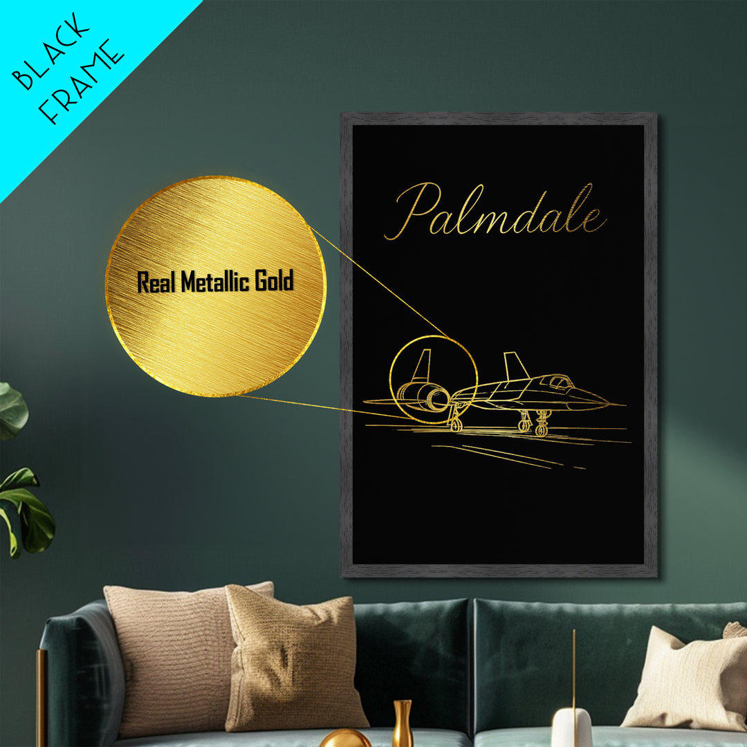 Palmdale California Travel, Metallic Gold Art, Wood Framed Art, Metal Art, Minimalist Wall Art, Destination Gift, Bedroom Wall Art