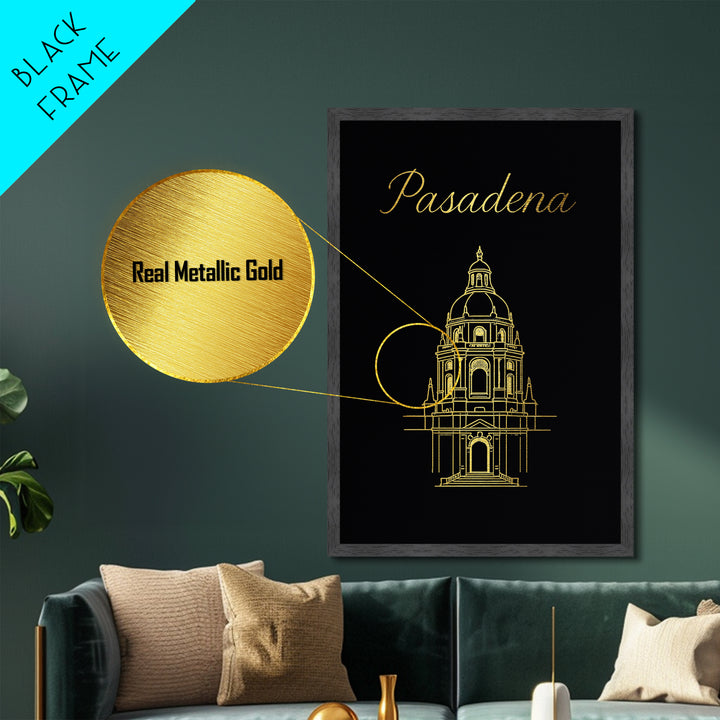 Pasadena California Art, Metallic Gold Print, Wood Framed Art, Metal Art, Modern Wall Art, Graduation Gift, Living Room Art