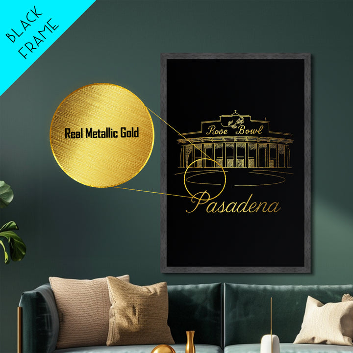 Pasadena California Travel, Metallic Gold Art, Wood Framed Art, Metal Art, Minimalist Wall Art, Honeymoon Gift, Bedroom Wall Art