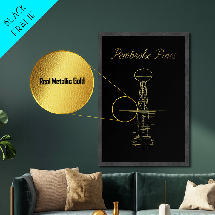 Pembroke Pines Florida Travel, Metallic Gold Art, Wood Framed Art, Metal Art, Anniversary Gift, Bedroom Wall Art, Hallway Wall Art
