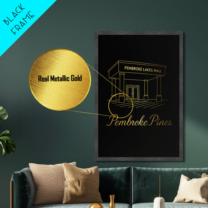 Pembroke Pines Florida Art, Metallic Gold Print, Wood Framed Art, Metal Art, Modern Wall Art, Graduation Gift, Living Room Art