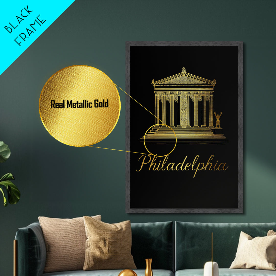Philadelphia Pennsylvania Art, Metallic Gold Print, Wood Framed Art, Metal Art, Modern Wall Art, Adventure Lover Gift, Living Room Art