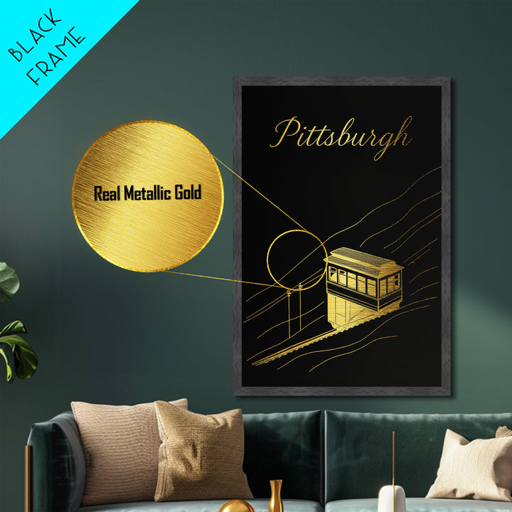 Pittsburgh Pennsylvania Travel, Metallic Gold Print, Wood Framed Art, Metal Art, Modern House Art, Honeymoon Gift, Entryway Wall Print