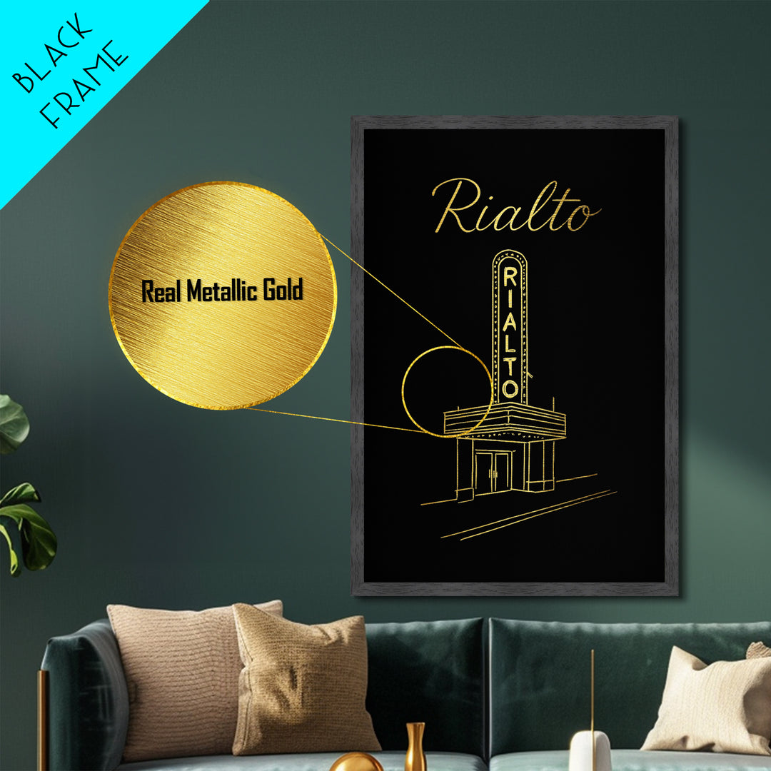 Rialto California Travel, Metallic Gold Print, Wood Framed Art, Metal Art, Modern Wall Art, Anniversary Travel Gift, Home Decor
