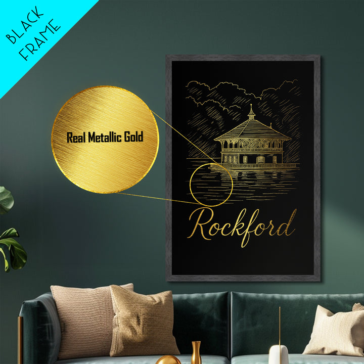 Rockford Illinois Art, Metallic Gold Art, Wood Framed Art, Metal Art, Modern Wall Art, Graduation Travel Gift, Living Room Decor
