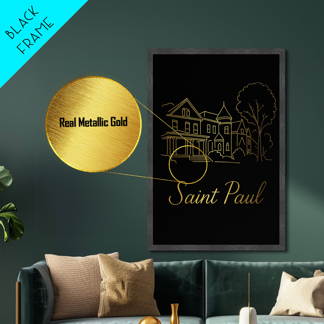 Saint Paul Minnesota Travel, Metallic Gold Print, Wood Framed Art, Metal Art, Modern Wall Art, Honeymoon Gift, Living Room Decor