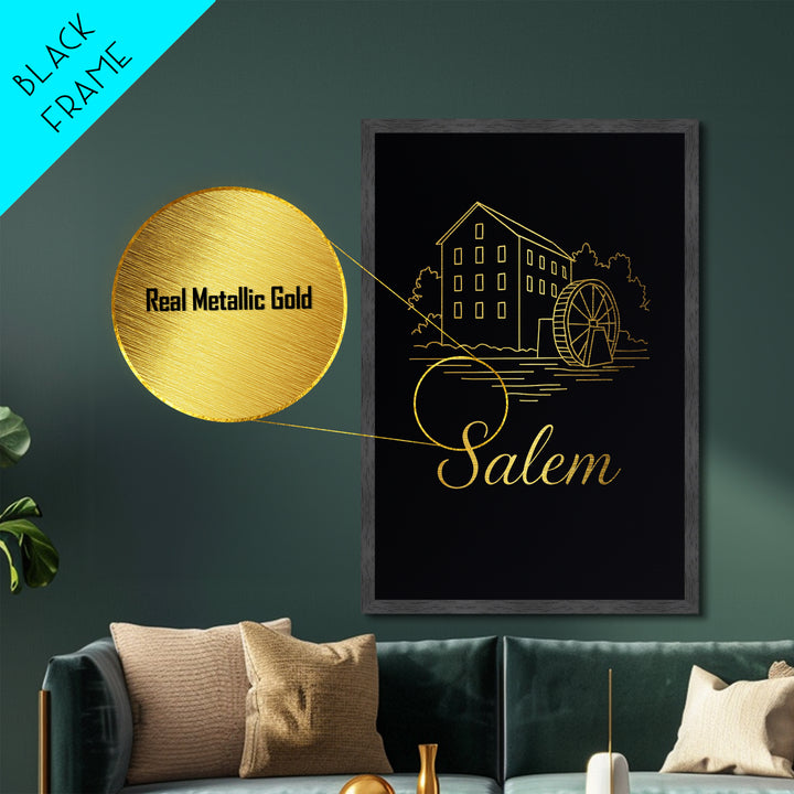 Salem Oregon Travel, Metallic Gold Print, Wood Framed Art, Metal Art, Modern House Art, Retirement Travel Gift, Bedroom Decor