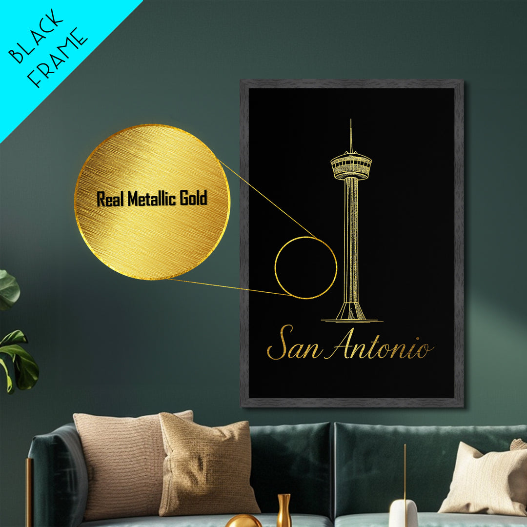 San Antonio Texas Art, Metallic Gold Art, Wood Framed Art, Metal Art, Modern House Art, Birthday Travel Gift, Living Room Decor