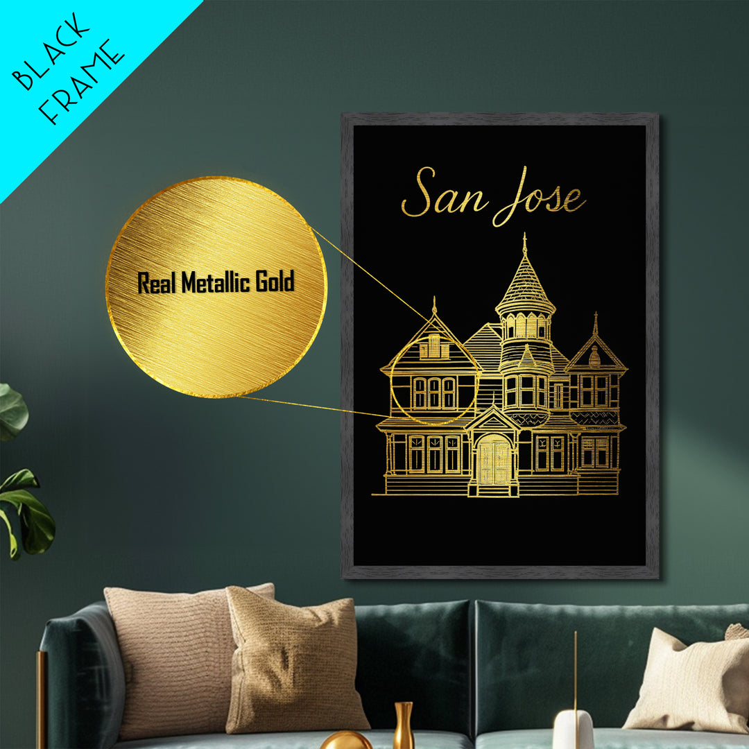San Jose California Travel, Metallic Gold Print, Wood Framed Art, Metal Art, Modern Wall Art, Retirement Travel Gift, Office Decor