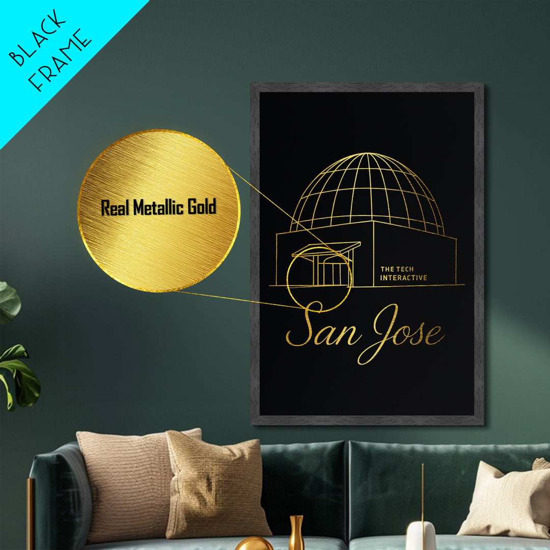 San Jose California Art, Metallic Gold Art, Wood Framed Art, Metal Art, Modern Wall Art, Adventure Lover Gift, Bedroom Decor