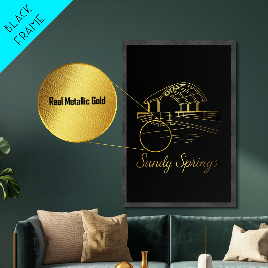Sandy Springs Georgia Art, Metallic Gold Art, Wood Framed Art, Metal Art, Minimalist Wall Art, Graduation Travel Gift, Bedroom Decor