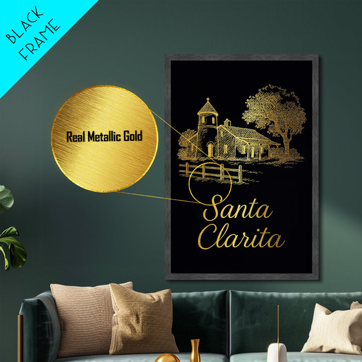 Santa Clarita California Travel, Metallic Gold Print, Wood Framed Art, Metal Art, Modern Wall Art, Retirement Travel Gift, Living Room Decor