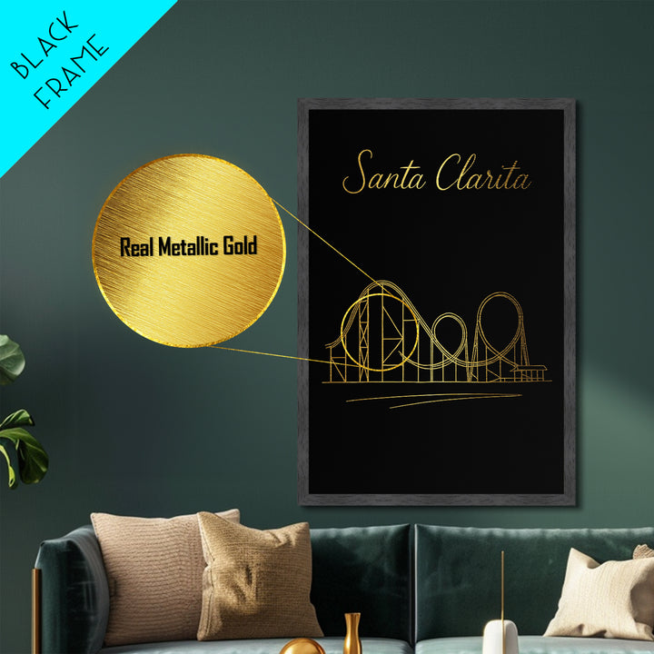 Santa Clarita California Art, Metallic Gold Art, Wood Framed Art, Metal Art, Modern Wall Art, Adventure Lover Gift, Bedroom Decor