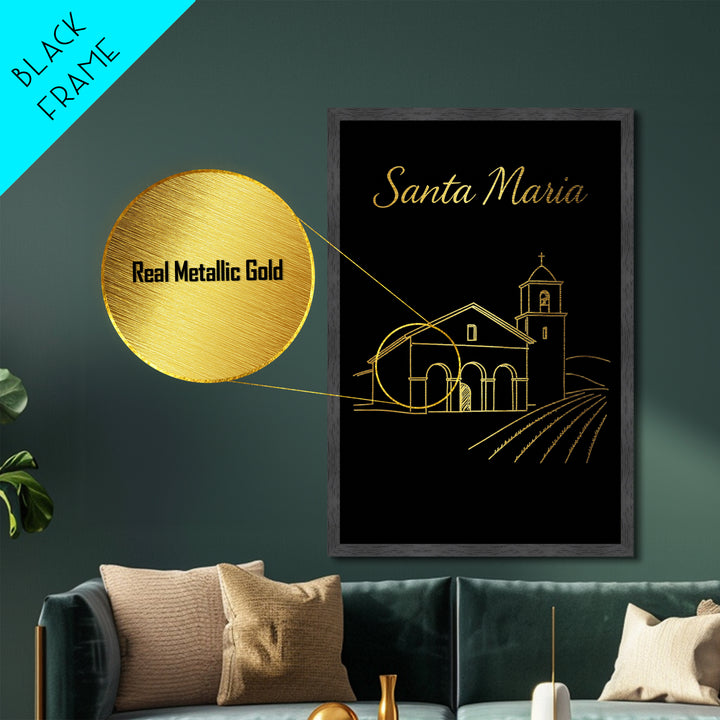Santa Maria California Art, Metallic Gold Art, Wood Framed Art, Metal Art, Modern House Art, Wanderlust Gift, Bedroom Decor
