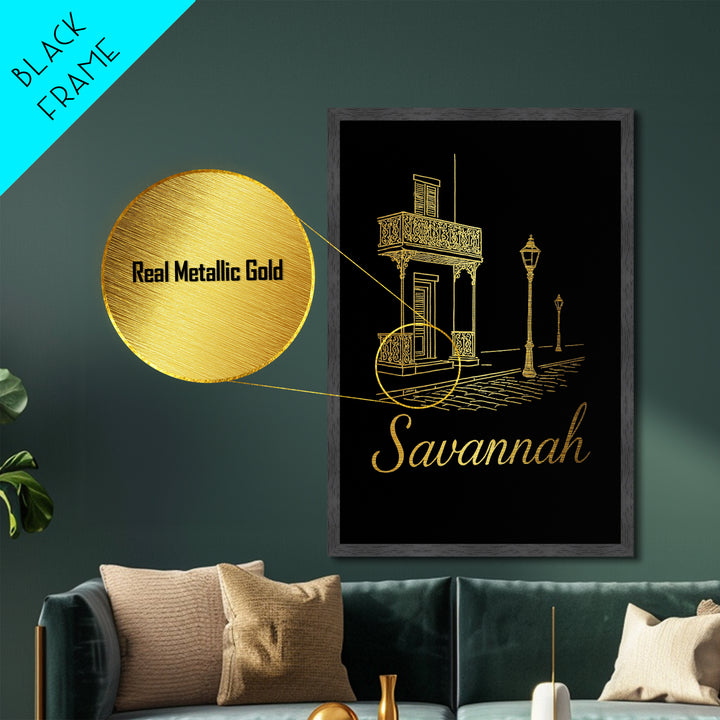 Savannah Georgia Art, Metallic Gold Art, Wood Framed Art, Metal Art, Modern House Art, Birthday Travel Gift, Living Room Decor