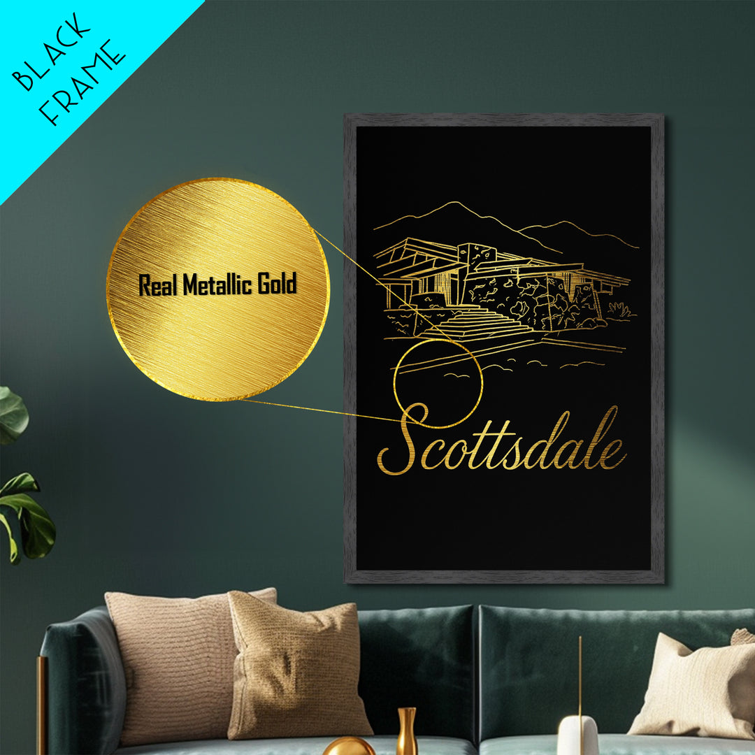 Scottsdale Arizona Travel, Metallic Gold Print, Wood Framed Art, Metal Art, Modern Wall Art, Retirement Travel Gift, Office Decor