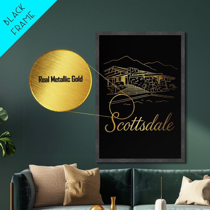 Scottsdale Arizona Travel, Metallic Gold Print, Wood Framed Art, Metal Art, Modern Wall Art, Retirement Travel Gift, Office Decor