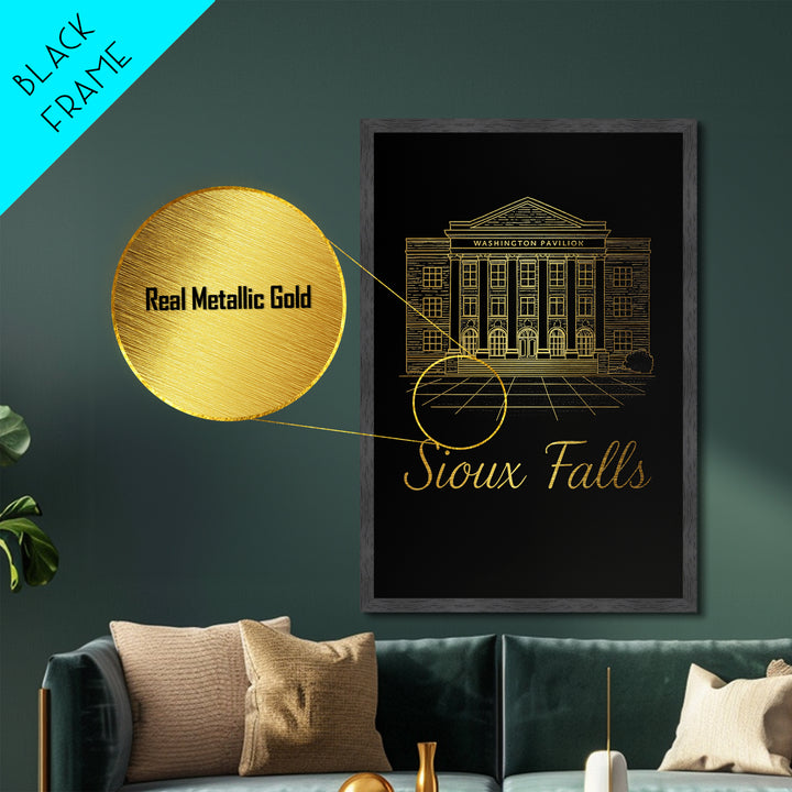 Sioux Falls South Dakota Art, Metallic Gold Art, Wood Framed Art, Metal Art, Modern Wall Art, Adventure Lover Gift, Bedroom Decor