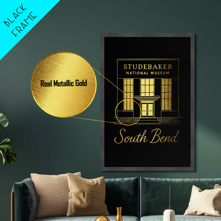 South Bend Indiana Travel, Metallic Gold Print, Wood Framed Art, Metal Art, Modern House Art, Wanderlust Gift, Office Decor