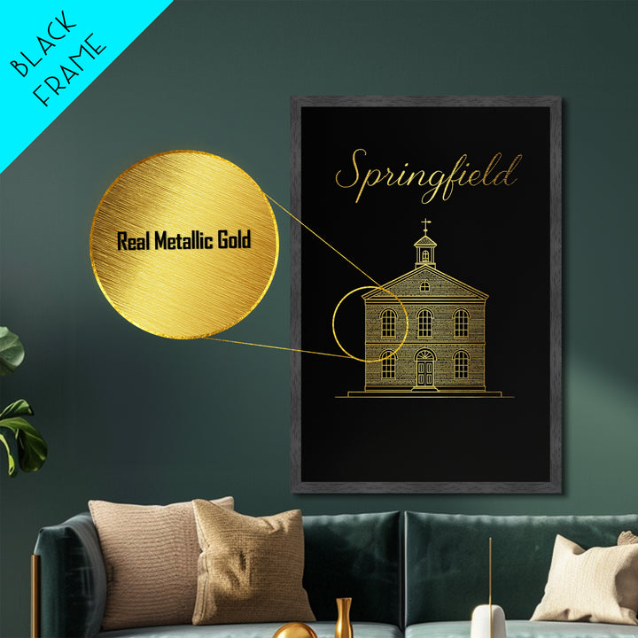 Springfield Missouri Art, Metallic Gold Art, Wood Framed Art, Metal Art, Minimalist Wall Art, Destination Gift, Living Room Decor