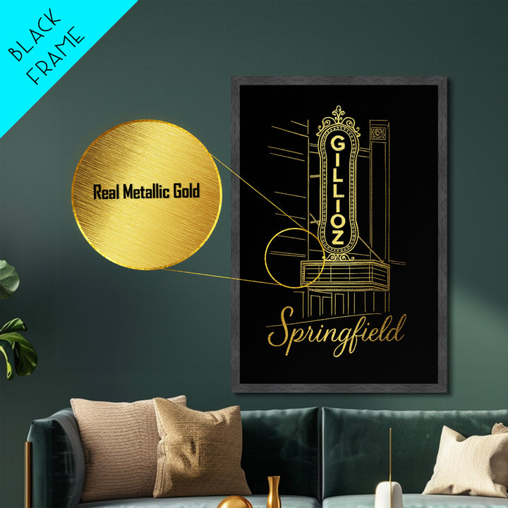 Springfield Illinois Art, Metallic Gold Art, Wood Framed Art, Metal Art, Minimalist Wall Art, Anniversary Travel Gift, Bedroom Decor