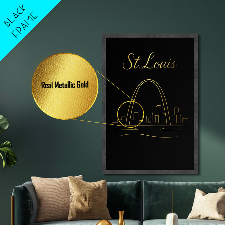 St Louis Missouri Art, Metallic Gold Art, Wood Framed Art, Metal Art, Modern House Art, Wanderlust Gift, Home Decor