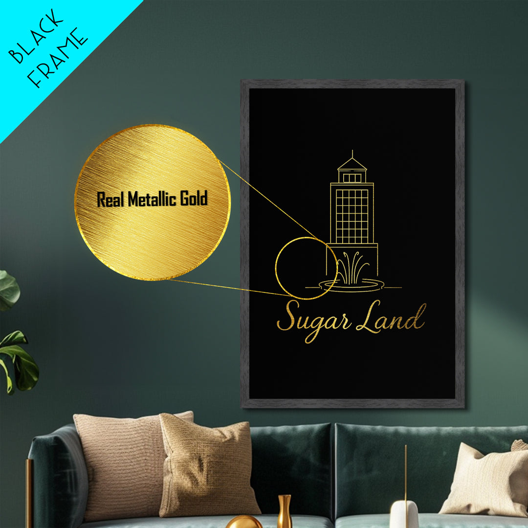 Sugar Land Texas Art, Metallic Gold Art, Wood Framed Art, Metal Art, Minimalist Wall Art, Destination Gift, Home Decor