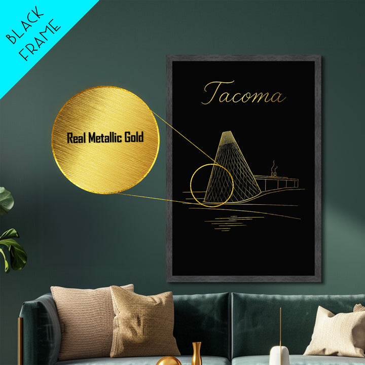 Tacoma Washington Art, Metallic Gold Art, Wood Framed Art, Metal Art, Minimalist Wall Art, Destination Gift, Home Decor