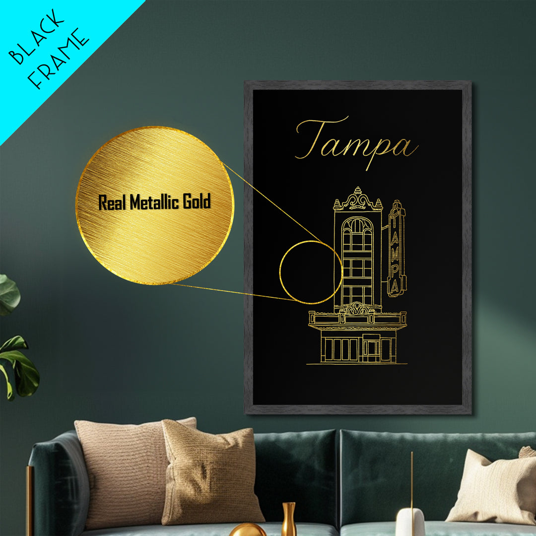 Tampa Florida Art, Metallic Gold Art, Wood Framed Art, Metal Art, Minimalist Wall Art, Honeymoon Gift, Living Room Decor