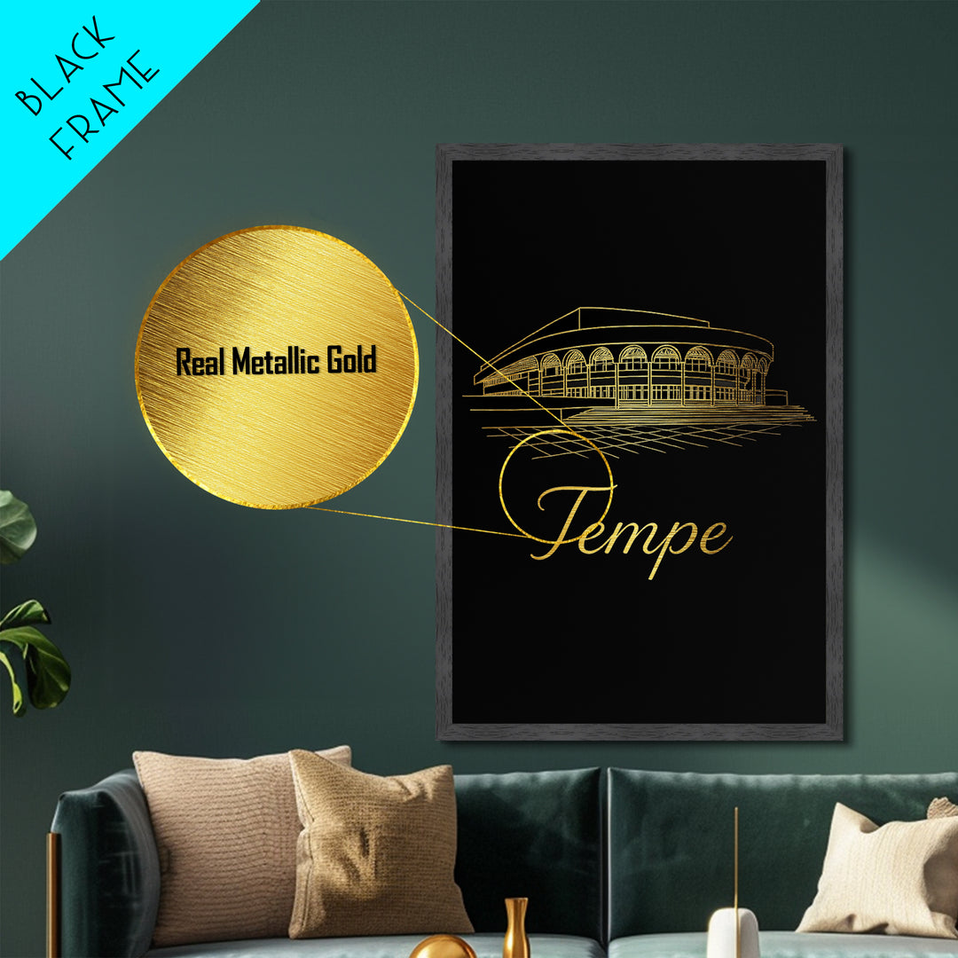 Tempe Arizona Art, Metallic Gold Art, Wood Framed Art, Metal Art, Modern Wall Art, Retirement Travel Gift, Home Decor