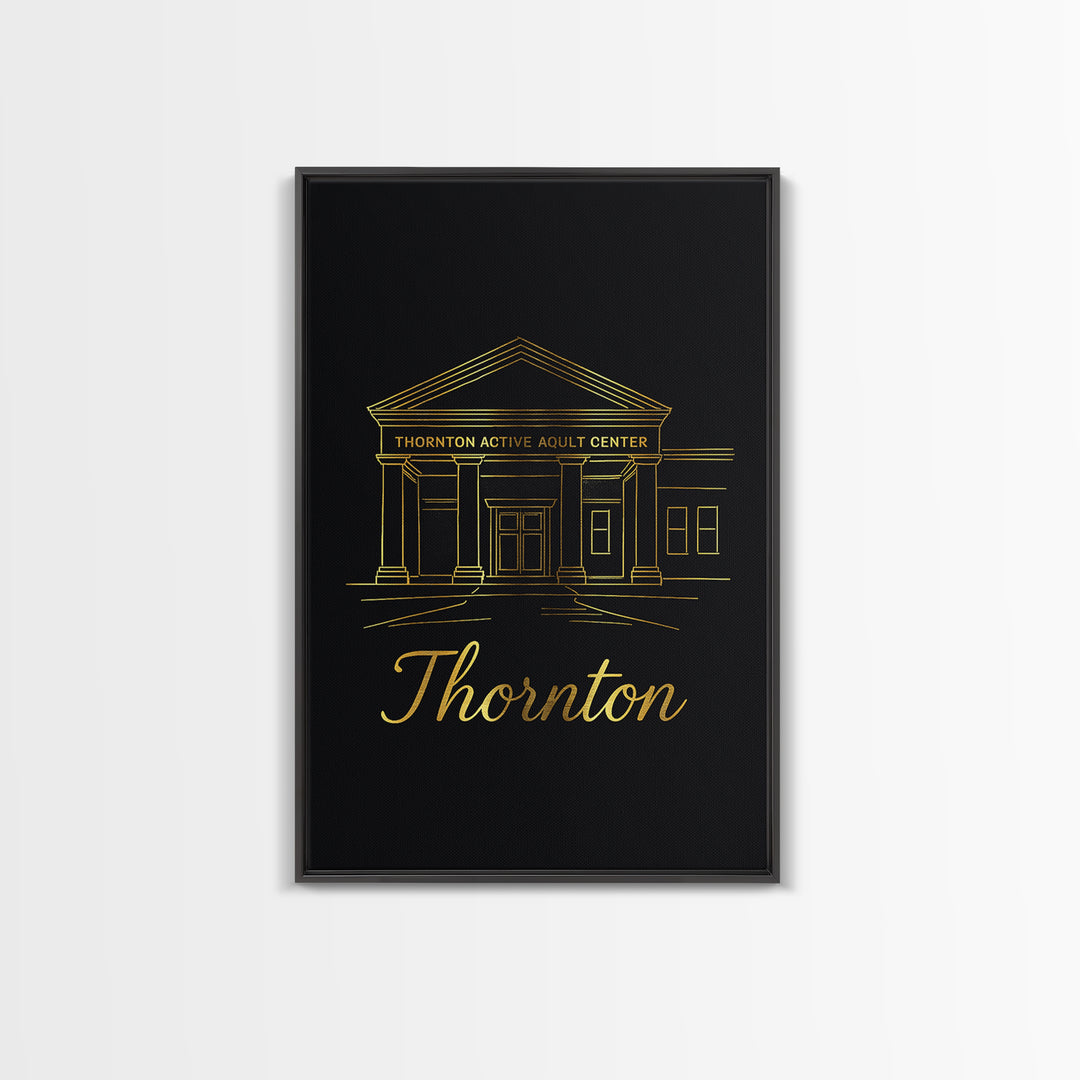 Thornton Travel Poster, Framed Canvas Print, Black Gold Minimalist Art, Thornton Art Print, City Travel Prints, City Art Print