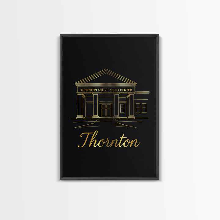 Thornton Travel Poster, Framed Canvas Print, Black Gold Minimalist Art, Thornton Art Print, City Travel Prints, City Art Print