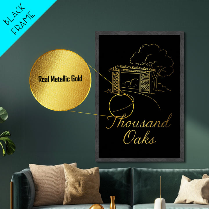 Thousand Oaks California Travel, Metallic Gold Print, Wood Framed Art, Metal Art, Modern House Art, Wanderlust Gift, Office Decor