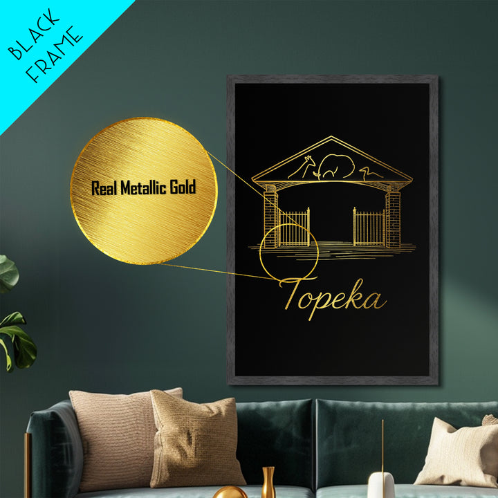 Topeka Kansas Art, Metallic Gold Art, Wood Framed Art, Metal Art, Modern Wall Art, Retirement Travel Gift, Office Decor