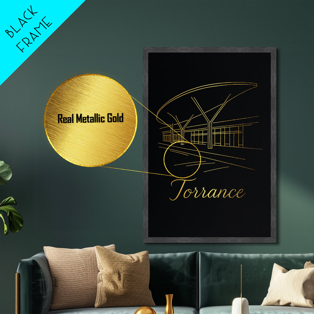 Torrance California Travel, Metallic Gold Print, Wood Framed Art, Metal Art, Modern Wall Art, Adventure Lover Gift, Bedroom Decor