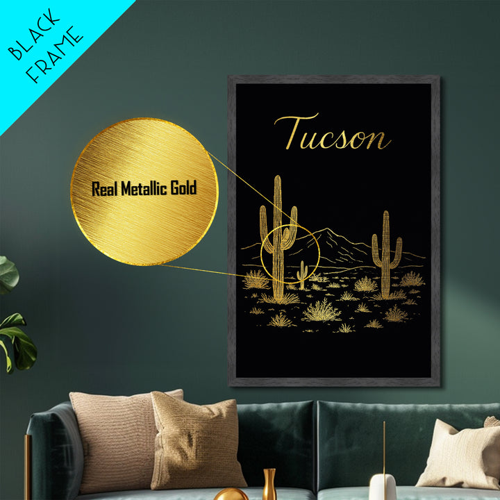Tucson Arizona Travel, Metallic Gold Print, Wood Framed Art, Metal Art, Modern House Art, Wanderlust Gift, Home Decor
