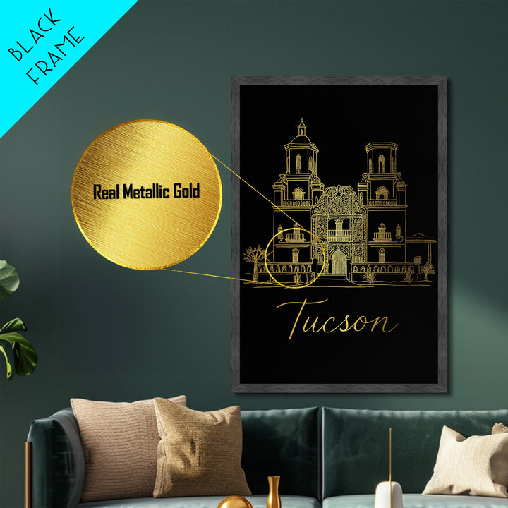 Tucson Arizona Art, Metallic Gold Art, Wood Framed Art, Metal Art, Minimalist Wall Art, Anniversary Travel Gift, Bedroom Decor