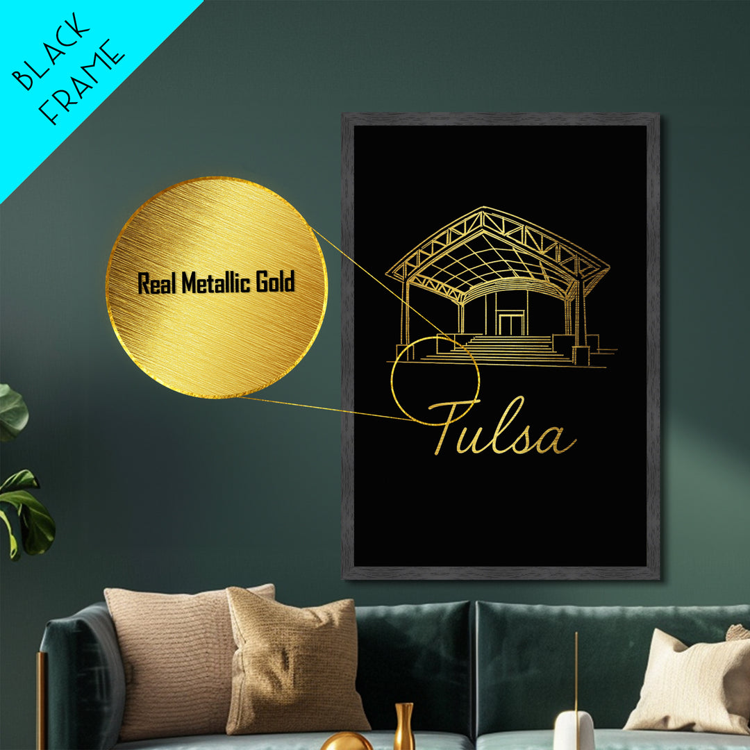 Tulsa Oklahoma Art, Metallic Gold Art, Wood Framed Art, Metal Art, Modern House Art, Birthday Travel Gift, Living Room Decor