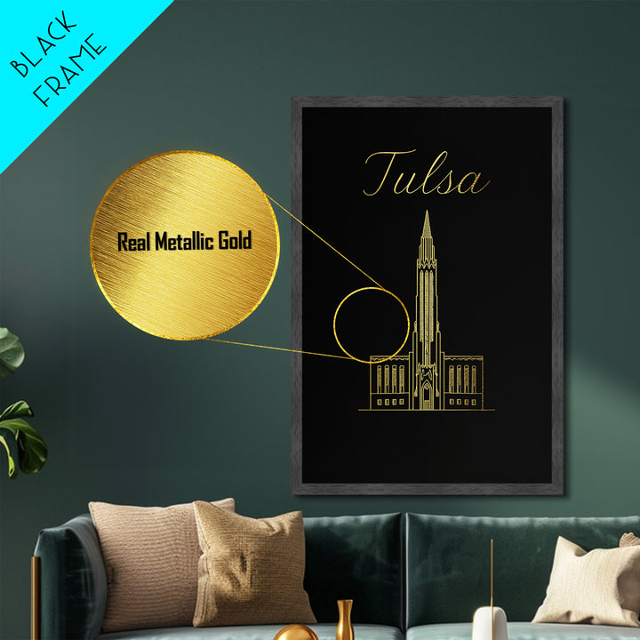 Tulsa Oklahoma Travel, Metallic Gold Print, Wood Framed Art, Metal Art, Modern Wall Art, Retirement Travel Gift, Office Decor