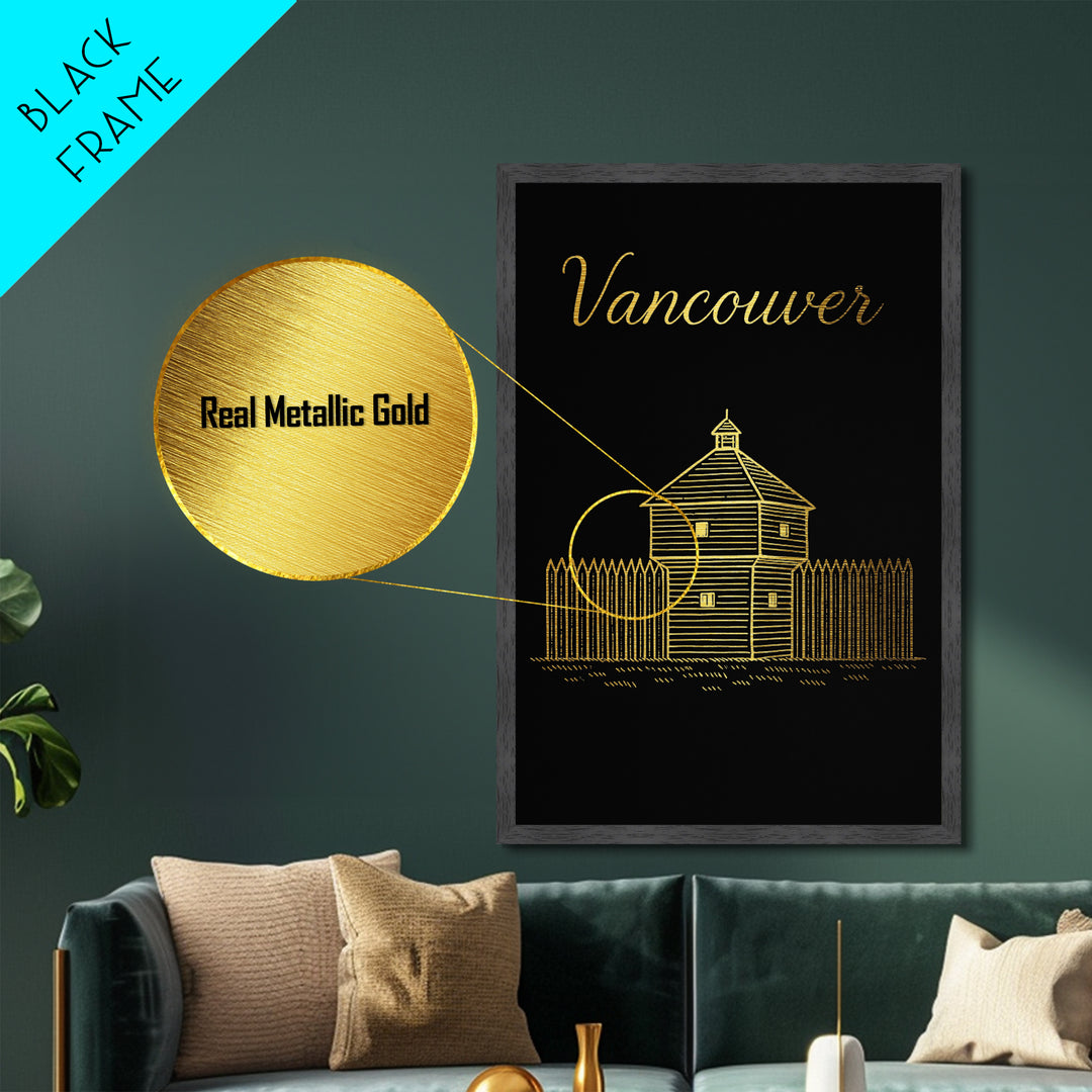 Vancouver Washington Travel, Metallic Gold Print, Wood Framed Art, Metal Art, Modern Wall Art, Destination Gift, Living Room Decor