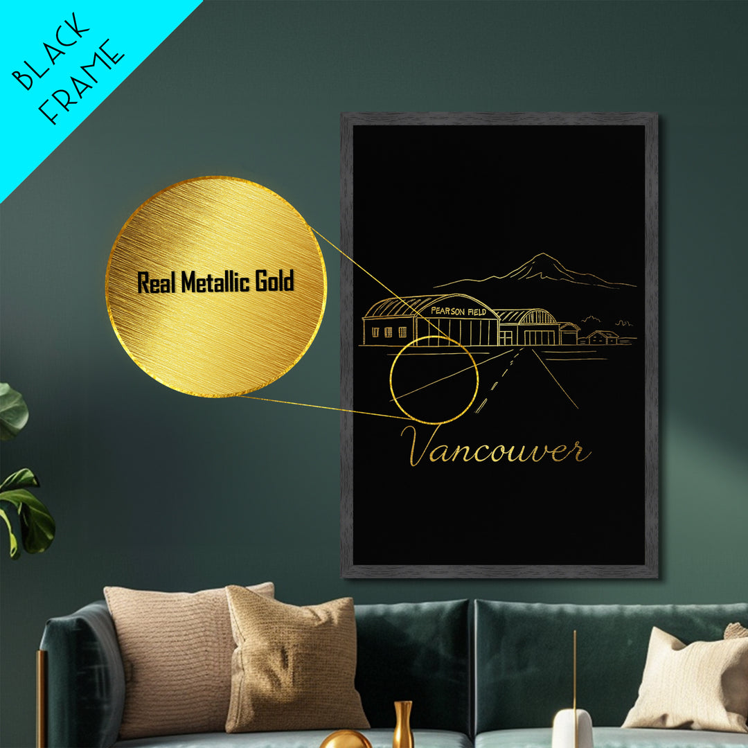 Vancouver Washington Art, Metallic Gold Art, Wood Framed Art, Metal Art, Minimalist Wall Art, Wanderlust Gift, Bedroom Decor