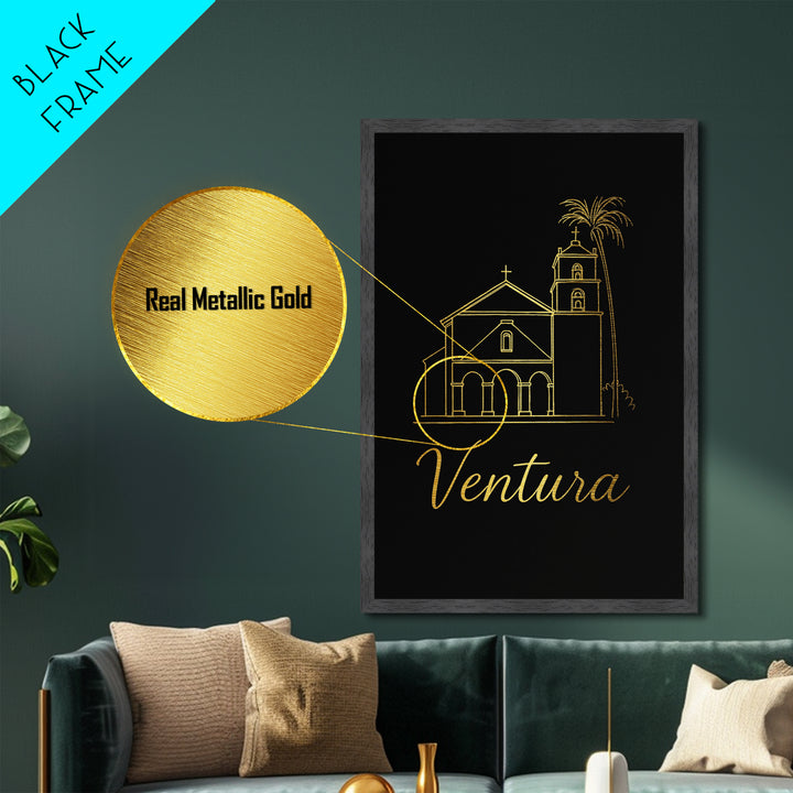 Ventura California Travel, Metallic Gold Print, Wood Framed Art, Metal Art, Modern Wall Art, Honeymoon Gift, Office Decor