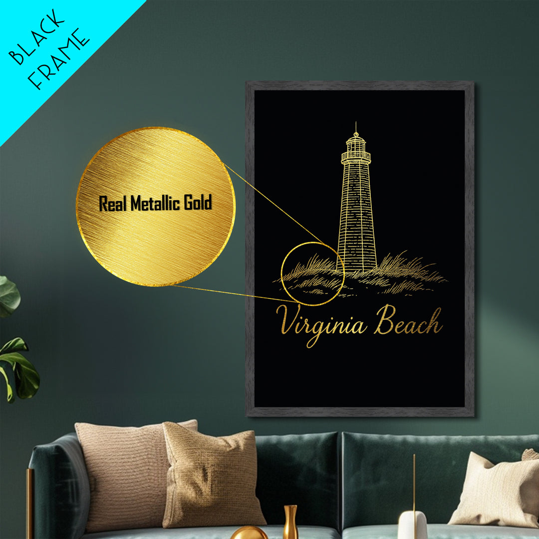 Virginia Beach Virginia Travel, Metallic Gold Print, Wood Framed Art, Metal Art, Modern Wall Art, Destination Gift, Home Decor