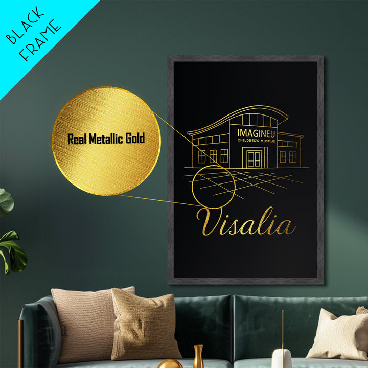 Visalia California Art, Metallic Gold Art, Wood Framed Art, Metal Art, Modern Wall Art, Graduation Travel Gift, Living Room Decor
