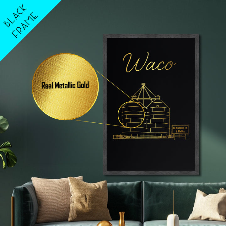 Waco Texas Travel, Metallic Gold Print, Wood Framed Art, Metal Art, Minimalist Wall Art, Honeymoon Gift, Office Decor