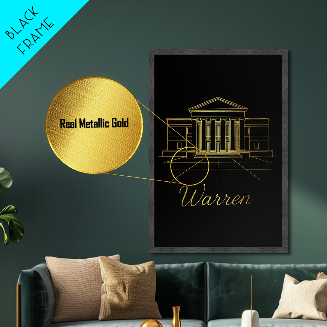 Warren Michigan Art, Metallic Gold Art, Wood Framed Art, Metal Art, Modern Wall Art, Adventure Lover Gift, Home Decor