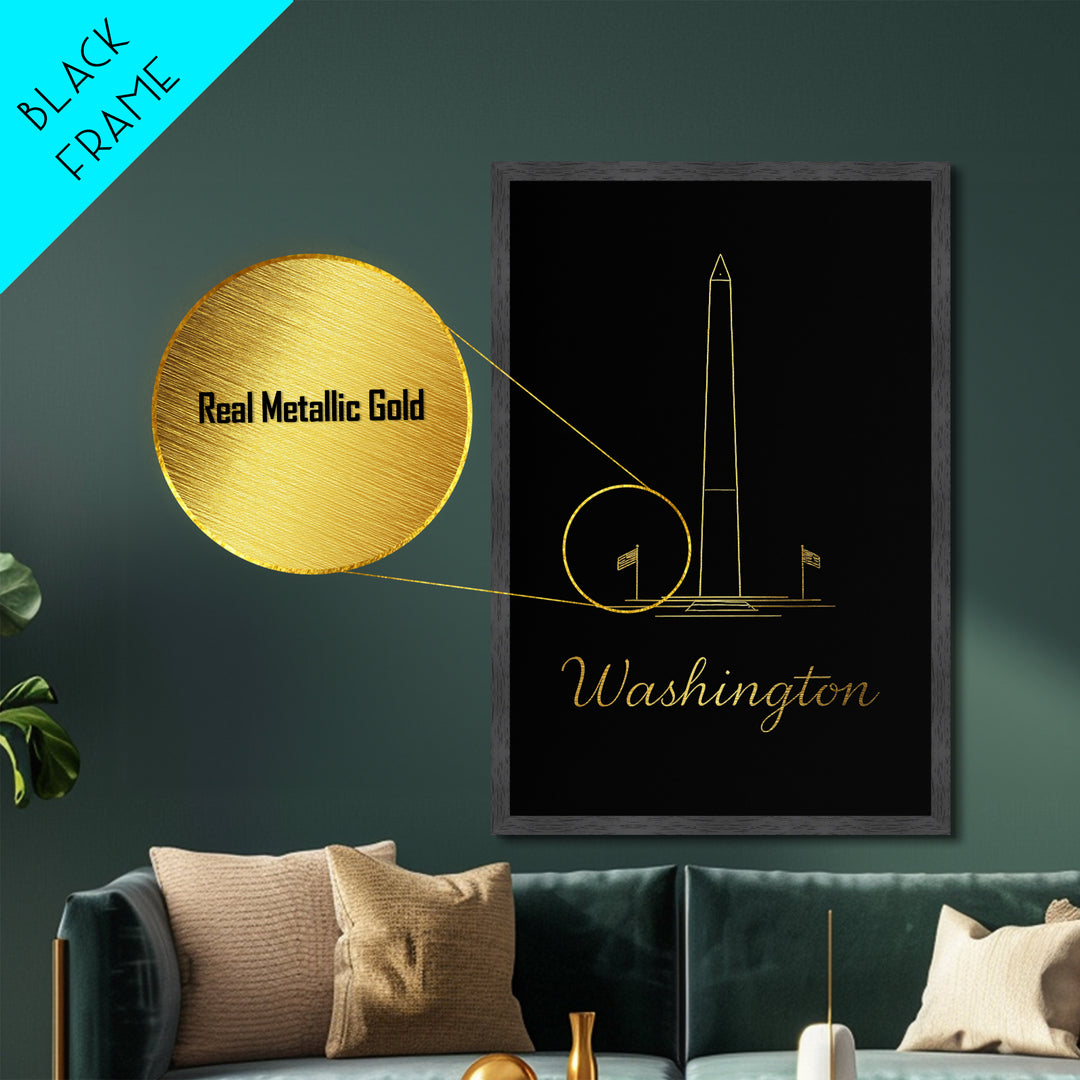 Washington DC Art, Metallic Gold Art, Wood Framed Art, Metal Art, Modern Wall Art, Graduation Travel Gift, Home Decor
