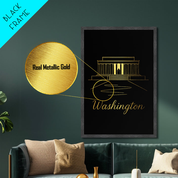 Washington DC Travel, Metallic Gold Print, Wood Framed Art, Metal Art, Minimalist Wall Art, Retirement Travel Gift, Bedroom Decor