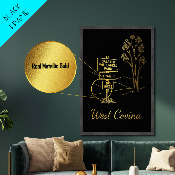 West Covina California Travel, Metallic Gold Print, Wood Framed Art, Metal Art, Minimalist Wall Art, Destination Gift, Home Decor